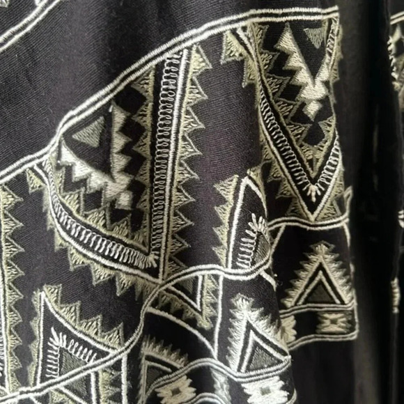 World Market Black Aztec Embroidered Fringe Open Front Cardigan Free Size - Picture 4 of 8